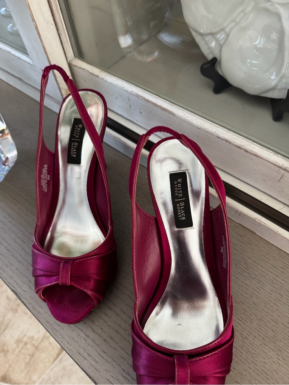 White House Black Market Burgandy Slingback Peep-Toe Heels